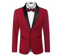 COOFANDY Men's Tuxedo Jacket Wedding Blazer One Button Dress Suit for Dinner,Prom,Party (Red, Large)