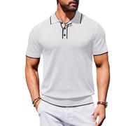 COOFANDY Poloshirt Herren Kurzarm Sommer Männer T-Shirt mit Knopfleiste Gestricktes Golf Polohemd Regular Fit Weiß S