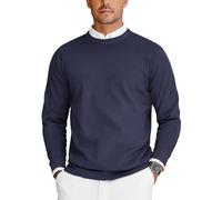 COOFANDY Pullover Herren Rundhals Strickpullover Sweater Feinstrick Herrenpullover Ribbed Pulli Regular Fit Sommer Pullover Navy Blau XXL