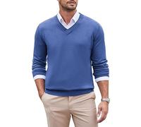 COOFANDY Pullover Herren V Ausschnitt Strickpullover Langarm Pulli Sweater Regular Fit Feinstrickpullover Warmer Winterpullover Strickpulli Himmelblau L