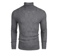 COOFANDY Pullover Herren Winter Rollkragenpullover Slim Fit Grobstrick Zopfpullover Business Herrenpullover Langarm Norweger Thermopulli Mittelgrau XL
