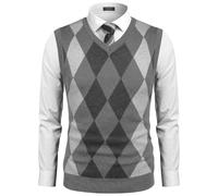 COOFANDY Pullunder Herren V Ausschnitt Strickpullunder mit Rautenmuster | Kariert Ärmellose Strickweste, Winter, Elegant, Business