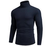 COOFANDY Rollkragenpullover Herren Langarmshirt Rollkragen Pullover Geripptes Rollkragenshirt Turtleneck T-Shirt Longsleeve Leicht Strickpullover Pulli Männer Dunkelblau XXL