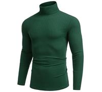 COOFANDY Rollkragenpullover Herren Langarmshirt Rollkragen Pullover Geripptes Rollkragenshirt Turtleneck T-Shirt Longsleeve Leicht Strickpullover Pulli Männer Grün S