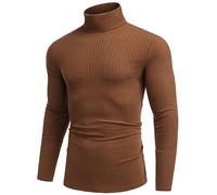 COOFANDY Rollkragenpullover Herren Langarmshirt Rollkragen Pullover Geripptes Rollkragenshirt Turtleneck T-Shirt Longsleeve Leicht Strickpullover Pulli Männer Braun 3XL