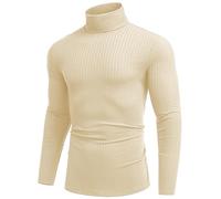 COOFANDY Rollkragenpullover Herren Langarmshirt Rollkragen Pullover Geripptes Rollkragenshirt Turtleneck T-Shirt Longsleeve Leicht Strickpullover Pulli Männer Beige L