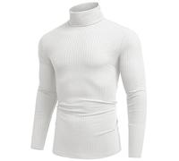 COOFANDY Rollkragenpullover Herren Langarmshirt Rollkragen Pullover Geripptes Rollkragenshirt Turtleneck T-Shirt Longsleeve Leicht Strickpullover Pulli Männer Weiß XL