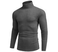COOFANDY Rollkragenpullover Herren Langarmshirt Rollkragen Pullover Geripptes Rollkragenshirt Turtleneck T-Shirt Longsleeve Leicht Strickpullover Pulli Männer Dunkelgrau 3XL