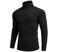 COOFANDY Rollkragenpullover Herren Langarmshirt Rollkragen Pullover Geripptes Rollkragenshirt Turtleneck T-Shirt Longsleeve Leicht Strickpullover Pulli Männer Schwarz XXL