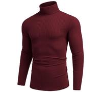 COOFANDY Rollkragenpullover Herren Langarmshirt Rollkragen Pullover Geripptes Rollkragenshirt Turtleneck T-Shirt Longsleeve Leicht Strickpullover Pulli Männer Weinrot M