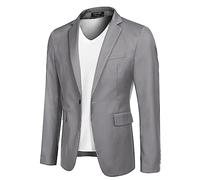 COOFANDY Sakko Herren Regular Fit Sportlich Anzugjacke mit Fliege 1 Knöpfe Blazer für Business Hochzeit Freizeit Hellgrau M