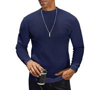 COOFANDY Stehkragen T-Shirts für Herren Langarm Strick Halb Kragen Langarmshirt Einfarbig Winter Thermoshirt Freizeit Pullover Männer Marineblau L