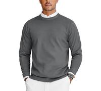 COOFANDY Strickpullover Herren Rundhals Pullover Feinstrickpullover Ribbed Basic Sweater Business Casual Pullover Dünn Pulli Dunkelgrau S