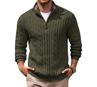 COOFANDY Strickpullover Herren Stehkragen Pullover Quarter Zip Sweater | Pullover Herren Elegant Langarm Casual Feinstrickpullover Zopfmuster Quarter Zip Pulli Leichter Modische Sweater