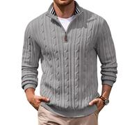 COOFANDY Strickpullover Herren Stehkragen Pullover Quarter Zip Sweater | Pullover Herren Elegant Langarm Casual Feinstrickpullover Zopfmuster Quarter Zip Pulli Leichter Modische Sweater