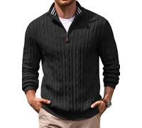 COOFANDY Strickpullover Herren Stehkragen Pullover Quarter Zip Sweater | Pullover Herren Elegant Langarm Casual Feinstrickpullover Zopfmuster Quarter Zip Pulli Leichter Modische Sweater