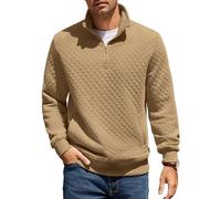 COOFANDY Sweatshirt Herren mit Reißverschluss Stehkragen Pullover Regular Fit Half Zip Neck Sweatshirt Zip Polo Langarm Sweater Winter Warm Langarmshirt Kamel L