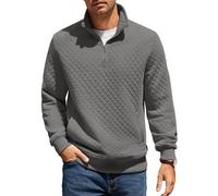 COOFANDY Sweatshirt Herren mit Reißverschluss Stehkragen Pullover Regular Fit Half Zip Neck Sweatshirt Zip Polo Langarm Sweater Winter Warm Langarmshirt Dunkelgrau L
