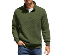 COOFANDY Sweatshirt Herren mit Reißverschluss Stehkragen Pullover Regular Fit Half Zip Neck Sweatshirt Zip Polo Langarm Sweater Winter Warm Langarmshirt Armeegrün L