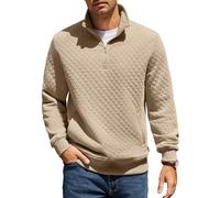 COOFANDY Sweatshirt Herren mit Reißverschluss Stehkragen Pullover Regular Fit Half Zip Neck Sweatshirt Zip Polo Langarm Sweater Winter Warm Langarmshirt Khaki S