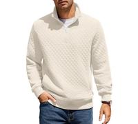 COOFANDY Sweatshirt Herren mit Reißverschluss Stehkragen Pullover Regular Fit Half Zip Neck Sweatshirt Zip Polo Langarm Sweater Winter Warm Langarmshirt Weiß S