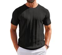 COOFANDY T-Shirt Herren Kurzarm Strickshirt mit Rundhals Shirt Sommer T Shirts Kurzarm Gestreiftes Strick T Shirts XL