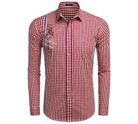 COOFANDY Trachtenhemden für Herren Oktoberfest Hemd Slim Fit Freizeit Langarm Männer Karohemd mit Bestickt