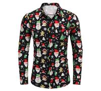 COOFANDY Weihnachtshemd Herren Langarm Christmas Shirt Freizeithemd Festival Hemden für Männer Schwarz L