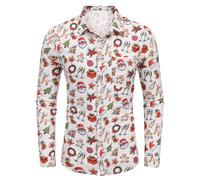 COOFANDY Weihnachtshemd Herren Langarm Hemden Gedruckte Weihnachten Hemden Christmas Freizeithemd Festival Hemd für Männer Weiß XL