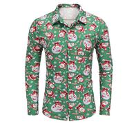 COOFANDY Weihnachtshemd Herren Langarm Hemden Gedruckte Weihnachten Hemden Christmas Shirt Freizeithemd Festival Hemd für Männer Grün M