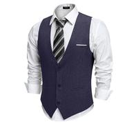 COOFANDY Weste Herren Anzug mit Taschen Anzugweste Gilet Casual Hochzeitsweste V-Ausschnitt Business Weste Suit Vest Navy Blau XL
