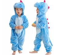 COOKY.D Baby Flanell Cartoon Kapuzen Overall Reißverschluss Kleinkind Spielanzug Outfit Baby Jungen Mädchen Jumpsuit, Blauer Dinosaurier 18-24 Monate
