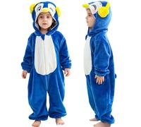 COOKY.D Baby Flanell Cartoon Lockere Passform Overall mit Kapuze und Reißverschluss Kleinkinder Spielanzüge Outfits Baby Jungen Mädchen Jumpsuit Blau Pinguin, 18-24 Monate