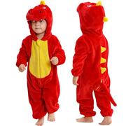 COOKY.D Rot Dinosaurier Kapuzen Kinder Outfit Jumpsuit,30-36 Monate