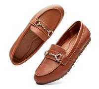 COOL Coser C Women's Wide Casual Comfort Loafers Slip on Flat Shoes Women's Penny Loafers with Arch Support Women Dressy Moccasins (Brown PU Wide,7)