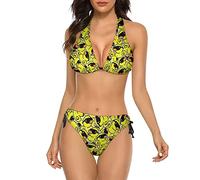 Cool Duck Sonnenbrille Damen Bikini-Sets Cartoon Zweiteilige Neckholder String Triangel Badeanzug Bademode Badeanzug, Cool Duck Sonnenbrille, XXL