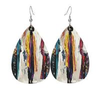 Coole bunte Damen-Ohrringe aus Leder in Tropfenform - leichte PVC-Ohrhänger, 925 Silberhaken, doppelseitiger Druck, hypoallergenes Geschenk