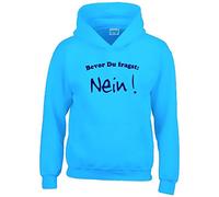 Coole-Fun-T-Shirts Bevor DU FRAGST - Nein ! Kinder Sweatshirt mit Kapuze Hoodie Sky-Navy, Gr.140cm