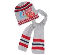 Coole-Fun-T-Shirts Cars Set Mütze + Schal Kinder Original Lightning McQueen Wintermütze Jungen Schal Hellgrau