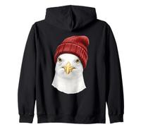 Coole Hipster-Möwe mit roter Beanie-Mütze Kapuzenjacke