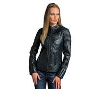 Coole Kurze Biker Damen Lederjacke LB01, Blau, Große : S