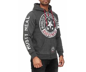 Coole Sweat-Jacke für Herren mit coolen Printmotiven Hoodie Kapuzen-Pullover 19077 Anthrazit Melange S
