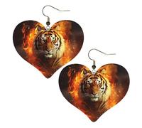 Coole Tiger in Flamme Leder-Ohrringe für Frauen, Herz-Ohrringe, leicht, baumelnde Ohrringe, Schmuckgeschenke, One Size, Kein Edelstein