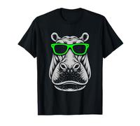 Cooler Nilpferd Kopf Mit Grüner Sonnenbrille T-Shirt