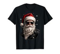Cooler Weihnachtsmann mit Lederjacke Herren Lustiges Santa T-Shirt, Herren, Schwarz, 6XL