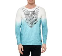 Cooles Herren Longsleeve mit Farbverlauf und Frontprint Slim Fit Rundhals Langarm-Shirt im Washed Look 10148 Petrol M
