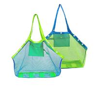 COOLGOEU Strandtasche Strandspielzeug Tasche XXL Groß für Sandspielzeug Wasserspielzeug für Kinder Aufräumsack Spielsack Badetasche Beachbag Faltbar für Familie Urlaub (Grün&Blau(2 Stück))
