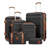 COOLIFE Koffer Set 6tlg: Luggage Set 16-20-24-28 Zoll Hartschale Koffer TSA | ABS, 4 Koffer + Reisetasche & Kulturtasche, 360° Rollen - Komplettset für Kreuzfahrt, Studium & Familie
