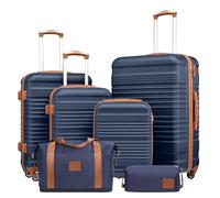 COOLIFE Koffer Set 6tlg: Luggage Set 16-20-24-28 Zoll Hartschale Koffer TSA | ABS, 4 Koffer + Reisetasche & Kulturtasche, 360° Rollen - Komplettset für Kreuzfahrt, Studium & Familie