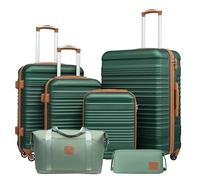 COOLIFE Koffer Set 6tlg: Luggage Set 16-20-24-28 Zoll Hartschale Koffer TSA | ABS, 4 Koffer + Reisetasche & Kulturtasche, 360° Rollen - Komplettset für Kreuzfahrt, Studium & Familie